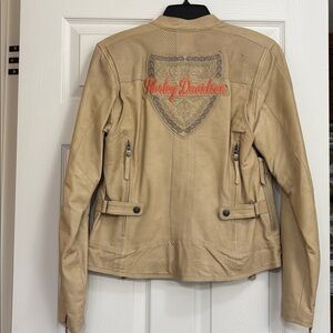 Harley-Davidson Beige Leather Jacket with Logo